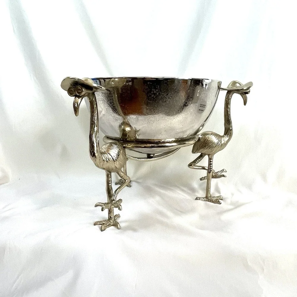 Flamingo Metal Bowl. Serving Bowl, Catch All Bowl Punch Bowl Ice Bucket India